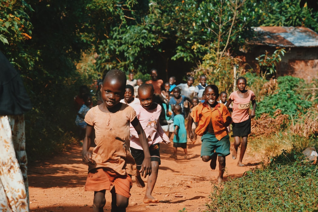 Children running and walking