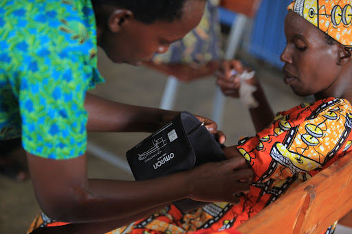 Health worker conducts a check-up 